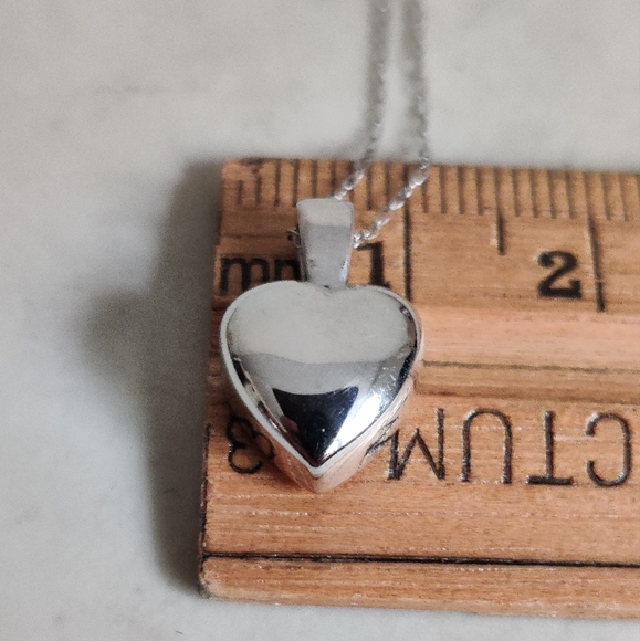 Solid 14K White Gold Puffed Heart Necklace - Picture 7 of 12